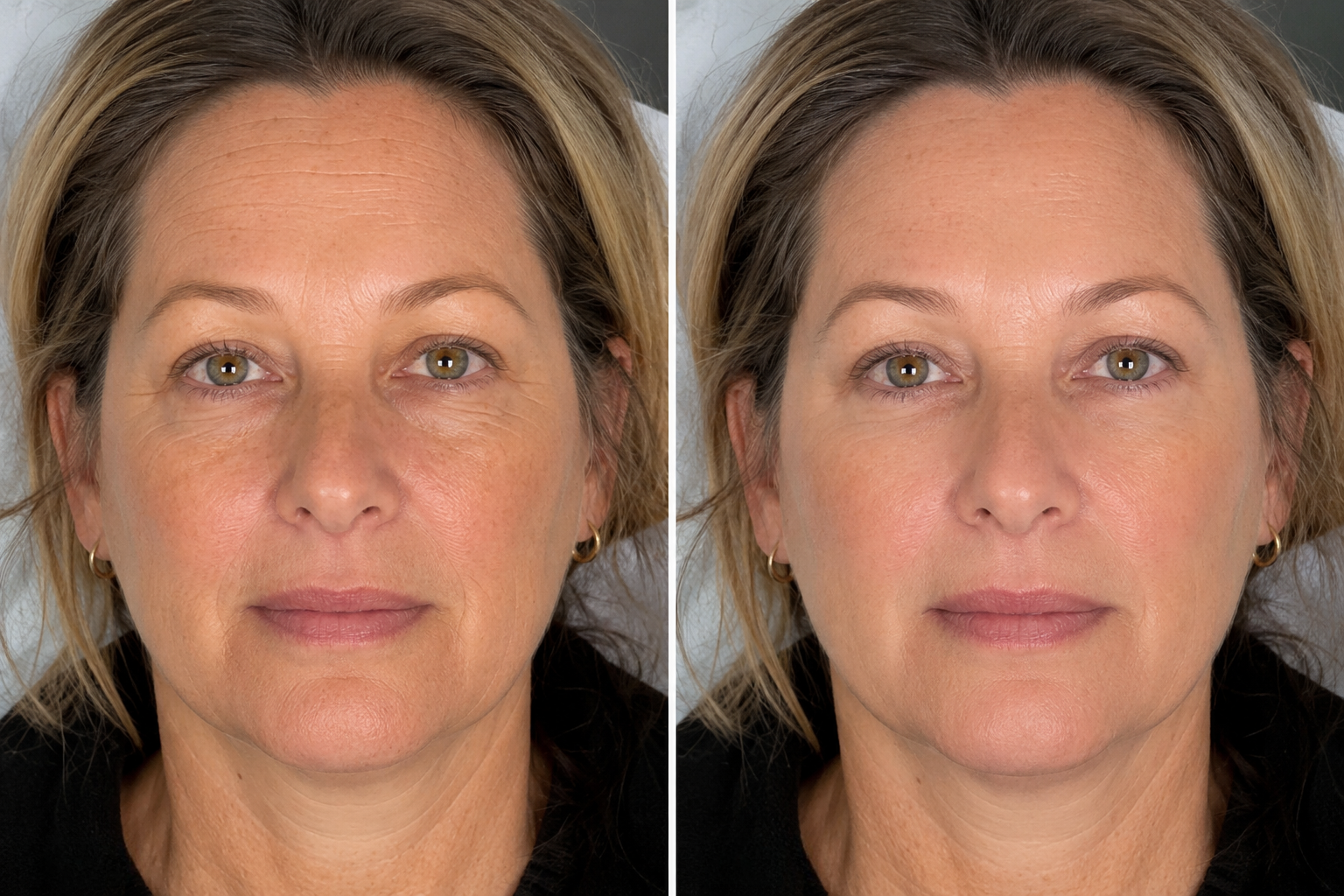 Vorher-Nachher-Vergleich nach einer AGE WELL Gesichtsbehandlung bei einer blonden Kundin