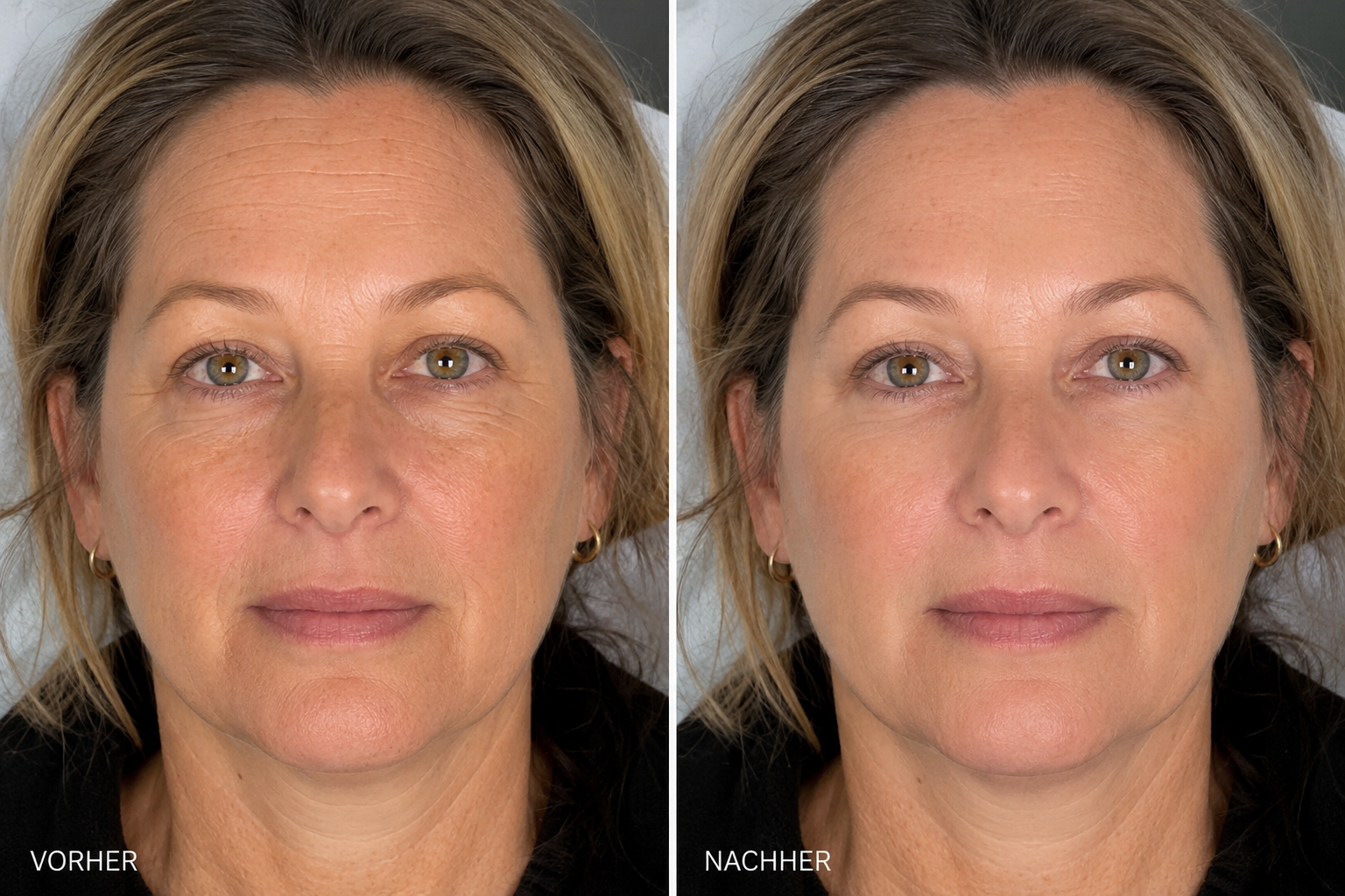 Vorher-Nachher-Vergleich des Gesichts nach einer AGE WELL Behandlung